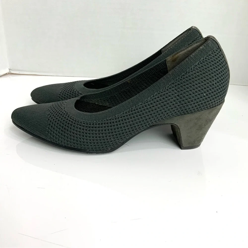 Eileen‎ Fisher Sz 7.5 Kiss Knit Sock Suede Heel Charcoal Gray Pumps Heels Career